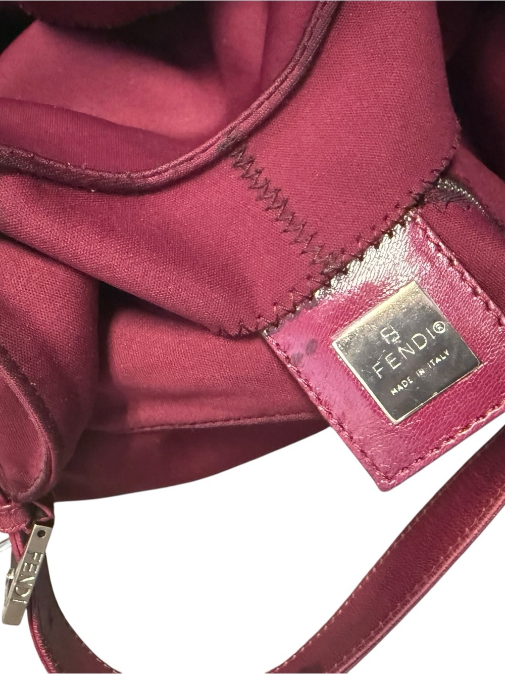 Vintage Fendi FF Neoprene Mamma Baguette Fuchsia Pink Leather Trim Shoulder Bag - Picture 9 of 12